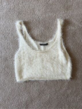 Fuzzy Cream Cropped Tank Top